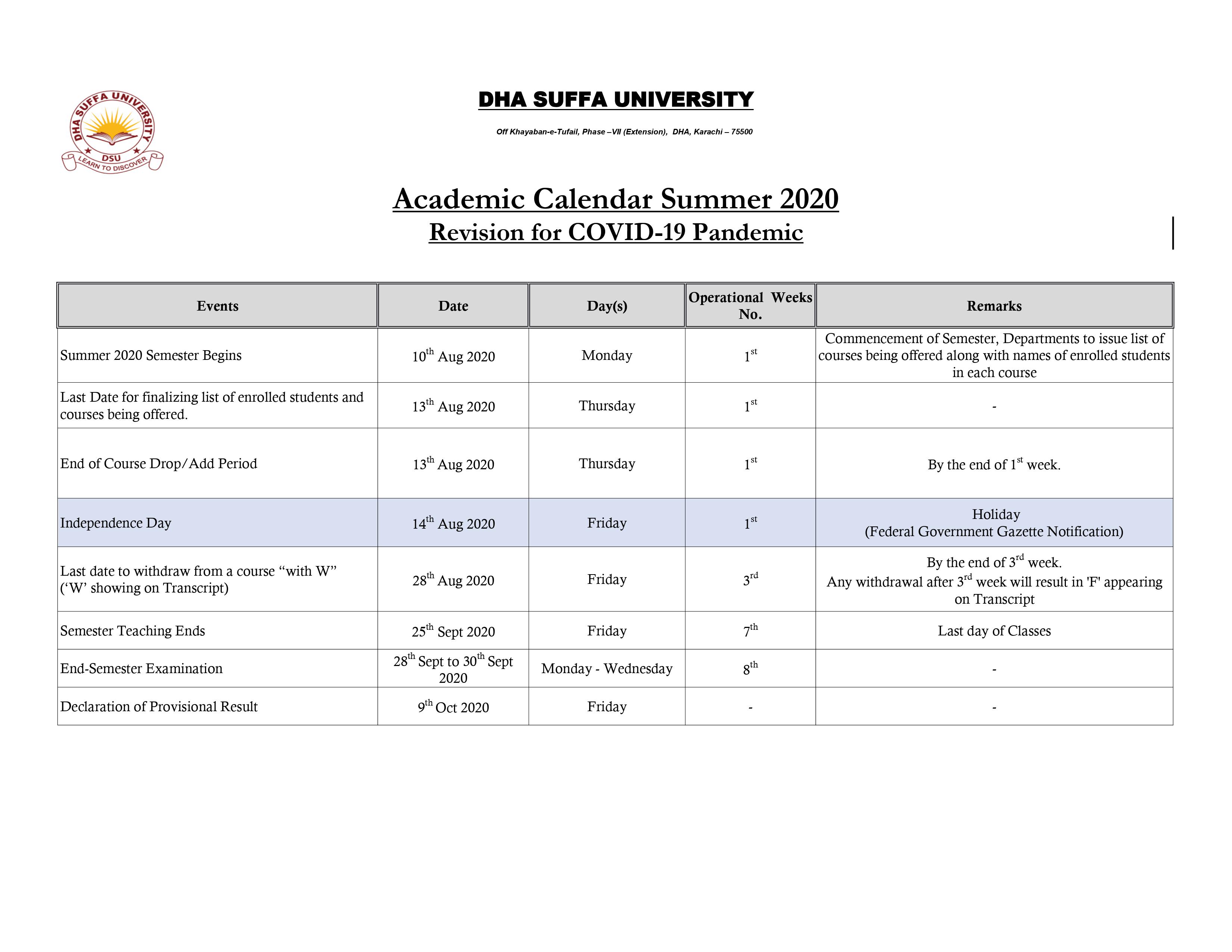 dsu academic calendar fall 2021 Academic Calendar Dha Suffa University dsu academic calendar fall 2021